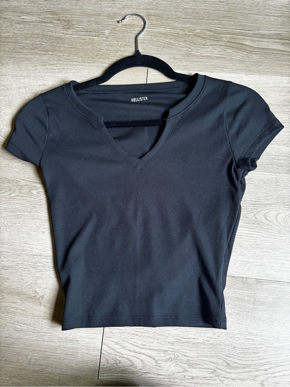 Hollister Black Ribbed Notch-Neck Crop Top